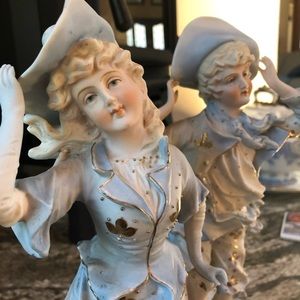 19th Century Antique Pair of Rare Bisque Figurines, 14” tall
